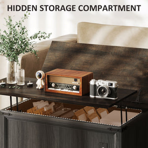 Coffee table with lift-top and charging station in country style, black wood look.