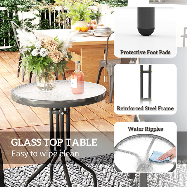 3 Pieces Bistro Set, Small Patio Furniture Set with Stackable Mesh Chairs, Glass Table for Garden, Balcony, Dark Grey