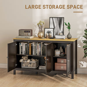 Buffet with doors and adjustable shelves for living room or entryway, black and natural