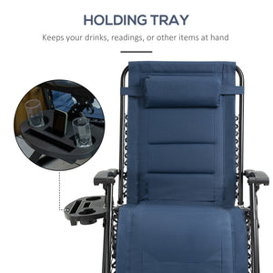 Zero Gravity Lounger Chair, Padded Folding Reclining Patio Chair with Cup Holder, Detachable Headrest, Extra Wide Seat, 400 LBS Capacity for Pool, Camping, Blue