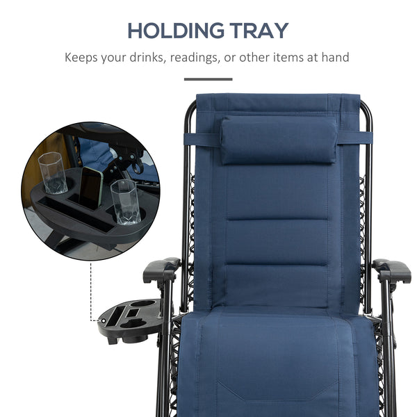Zero Gravity Lounger Chair, Padded Folding Reclining Patio Chair with Cup Holder, Detachable Headrest, Extra Wide Seat, 400 LBS Capacity for Pool, Camping, Blue
