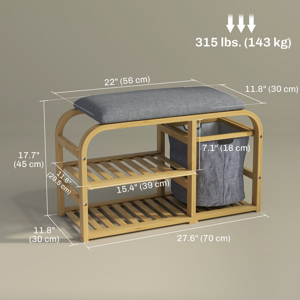 Bamboo entryway bench with shoe storage