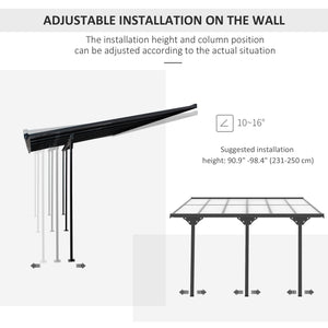 10 x 12 pergola with rigid polycarbonate roof, adjustable height, grey