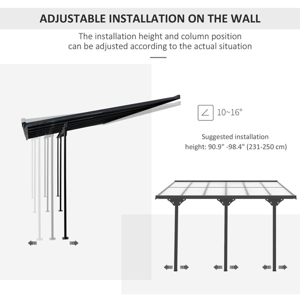10 x 12 pergola with rigid polycarbonate roof, adjustable height, grey