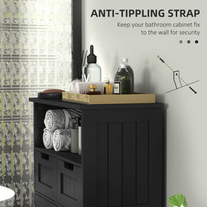 Kleankin Freestanding Bathroom Cabinet with Adjustable Shelf and Drawers, Small Bathroom Vanity, Living Room, Black 