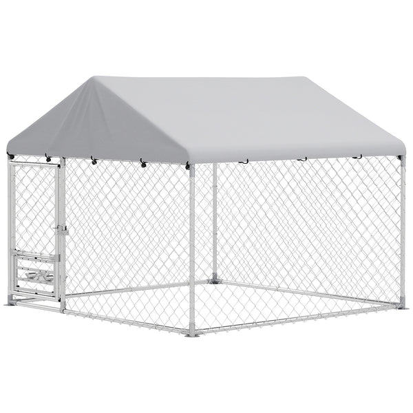 Outdoor dog kennel with adjustable and rotating bowls