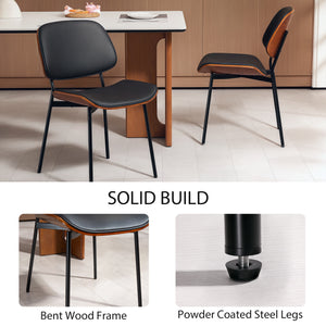 Set of 2 mid-century modern chairs with curved wooden backs and metal legs