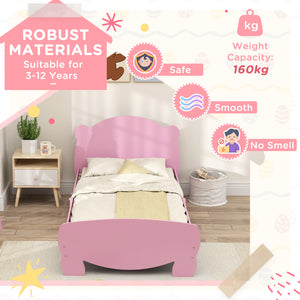 Children's bed frame with bear-shaped headboard and footboard, pink