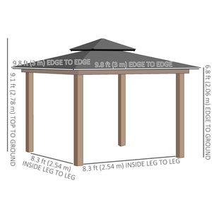 10 x 10 gazebo with double PC rigid roof, steel frame, netting and curtains