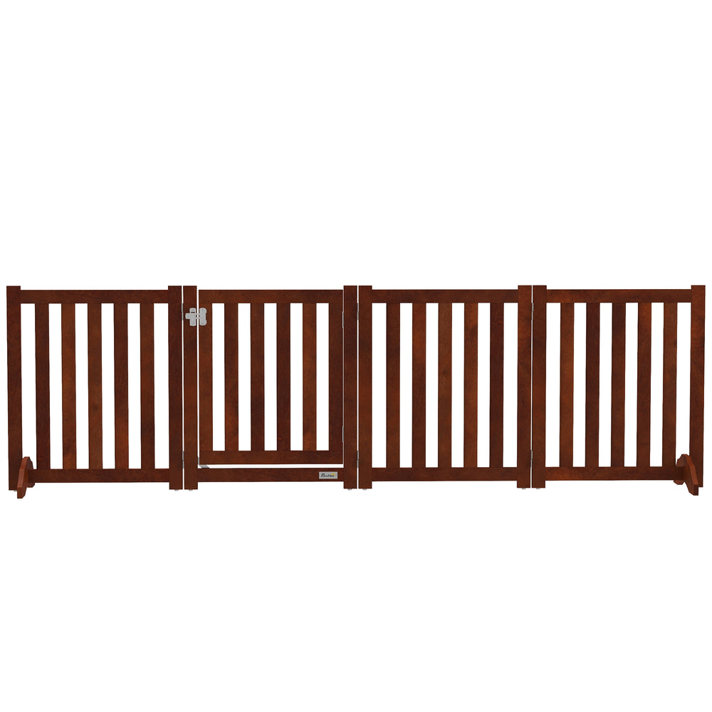 Foldable dog gate with door, 4 panels, brown