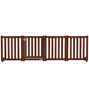 Foldable dog gate with door, 4 panels, brown