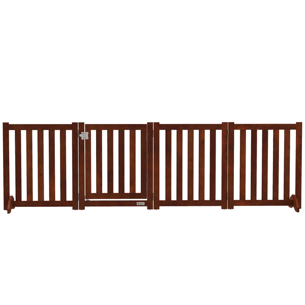 Foldable dog gate with door, 4 panels, brown