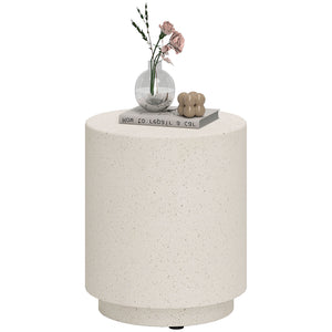 Round cream white concrete-effect side table, 14.5 in. – Indoor and outdoor