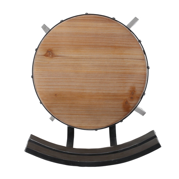 Adjustable metal bar stool with wooden seat, 360° swivel, antique black