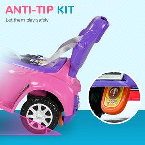 3-in-1 Push Car with Music, Light, Handle and Removable Canopy, Pink