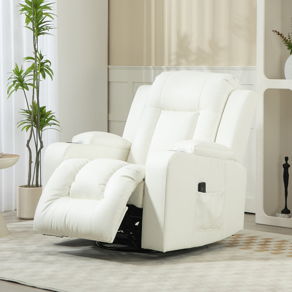 Cream White Swivel Massage Rocking Chair