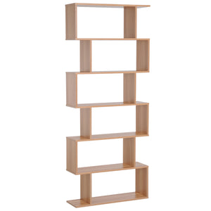6-Tier S-Shaped Geometric Wooden Bookcase, Maple