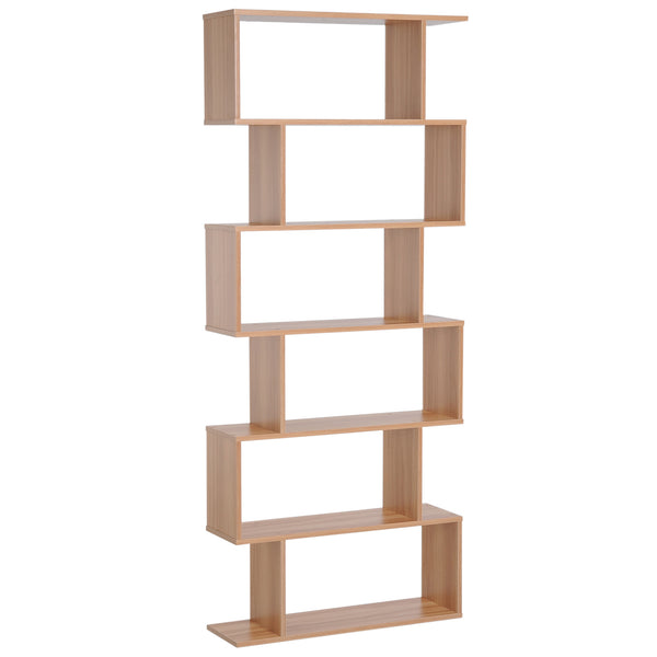 6-Tier S-Shaped Geometric Wooden Bookcase, Maple