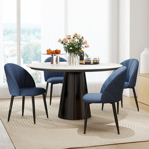 Set of 4 modern upholstered chairs with metal legs, blue