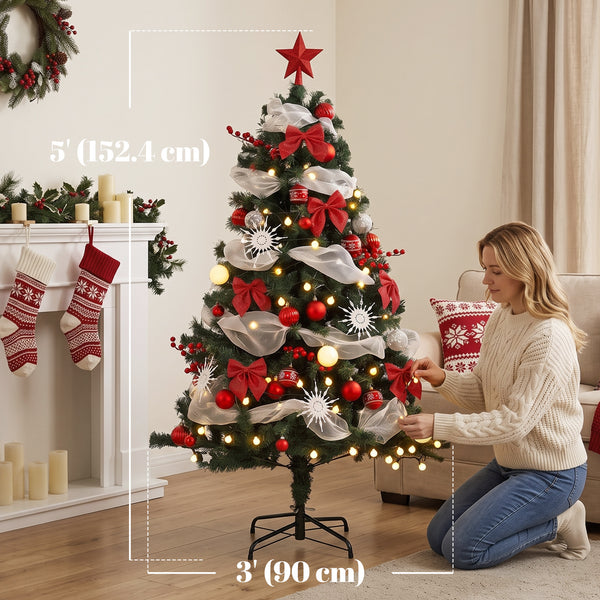 5 ft. Pre-lit Christmas Tree with 150 LED Lights and Red and White Decorations