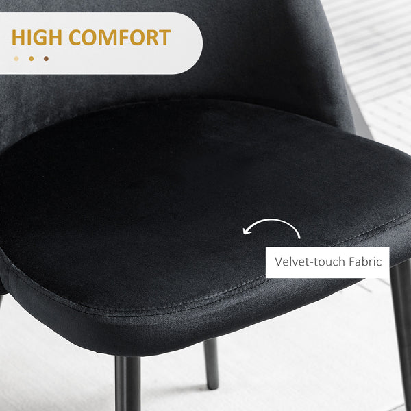 Set of 4 modern dining chairs with velvet upholstery, black