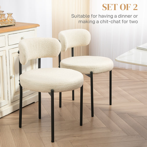 2 Pieces Kitchen Chairs, Modern Dining Chairs w/ Berber Fleece Upholstery and Steel Legs for Living Room, Beige
