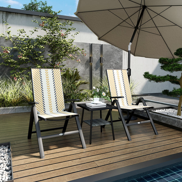 Set of 2 outdoor chairs in woven resin with 5-position adjustable backrest