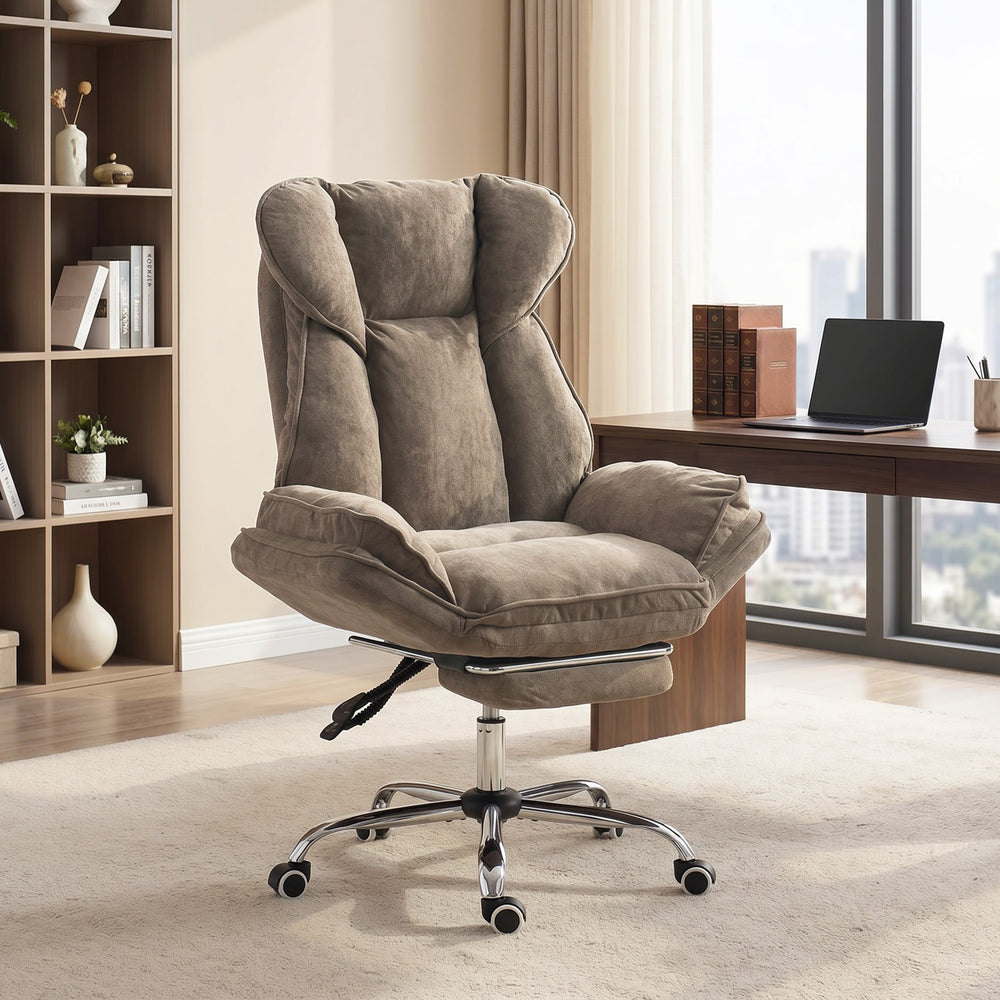 Reclining office chair with footrest, brown