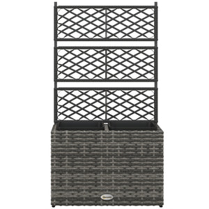 Raised planter with trellis, made of PE rattan with two plant trays