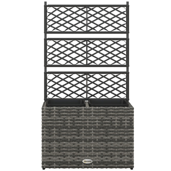 Raised planter with trellis, made of PE rattan with two plant trays