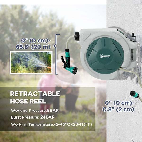 Retractable wall-mounted garden hose reel with automatic rewind