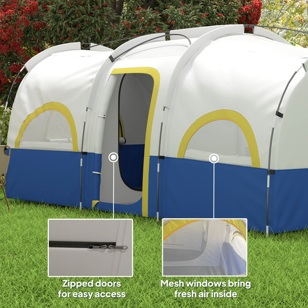 4-6 Person Camping Tent, 3 Room Cabin, 3000mm Waterproof &amp; UPF 30+, with Built-in Groundsheet &amp; Carry Bag, Blue