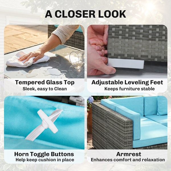 Ensemble de mobilier 7 pièces en rotin PE avec canapé d'angle