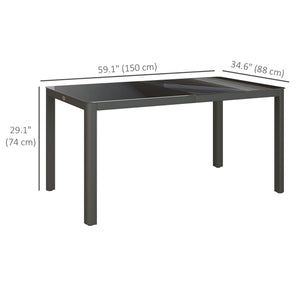 Aluminum garden table with glass top, grey
