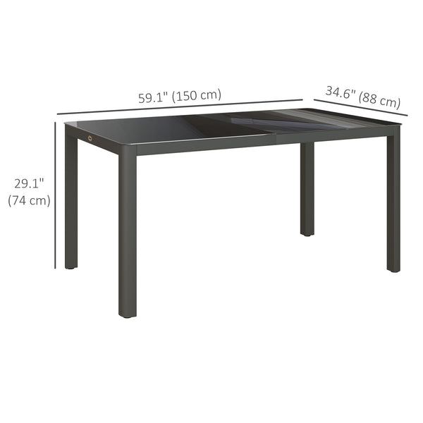 Aluminum garden table with glass top, grey