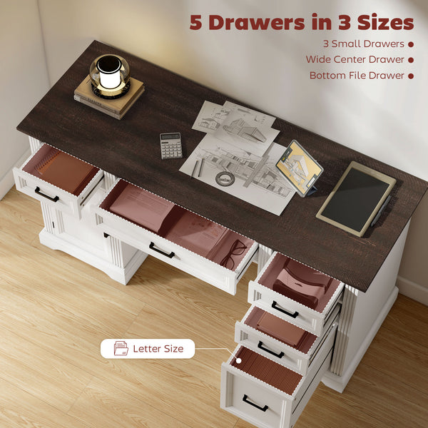 Country-style desk with soft-close drawers, white