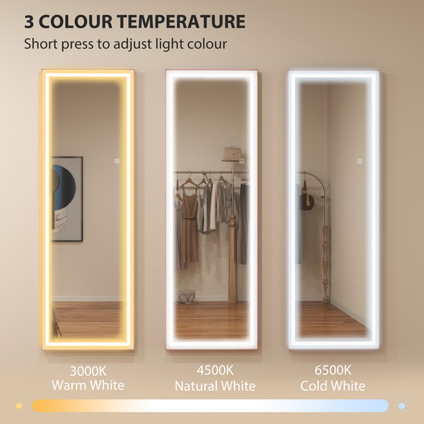 64" LED full-length mirror with adjustable lighting and two-tone white and pink frame
