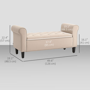 Ottoman storage bench, button-tufted seat and rolled arms – Beige