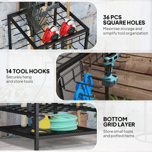 3-Tier Garden Tool Storage Tower, Black