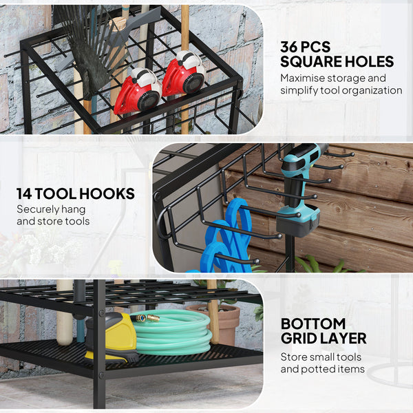 3-Tier Garden Tool Storage Tower, Black