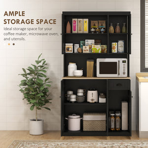 Pantry with microwave oven stand, black