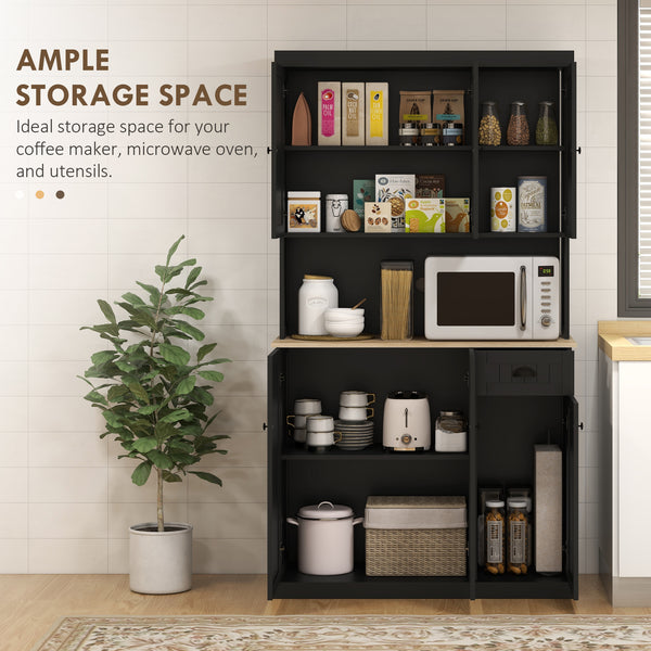 Pantry with microwave oven stand, black