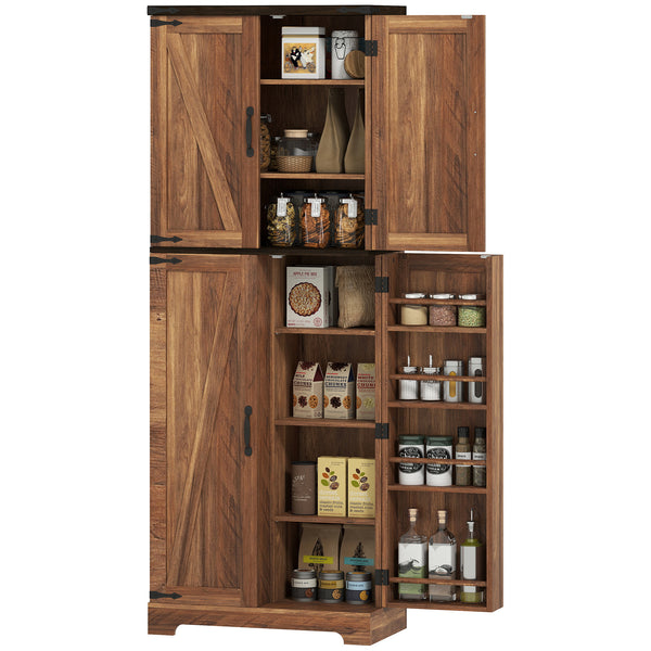 Tall brown wood-effect pantry cabinet with 10 shelves and 8 spice racks