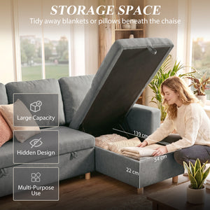 Convertible sectional sofa with pull-out bed, reversible chaise, and storage – Light gray