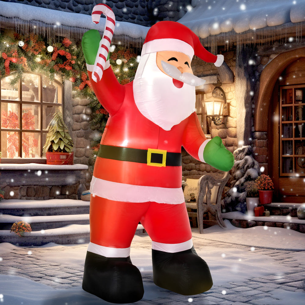 Inflatable Santa Claus with Candy Cane, 8ft Tall