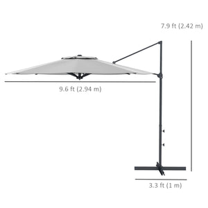 3 m offset parasol, aluminium, 360° rotating, with crank, tilting and cross base, grey