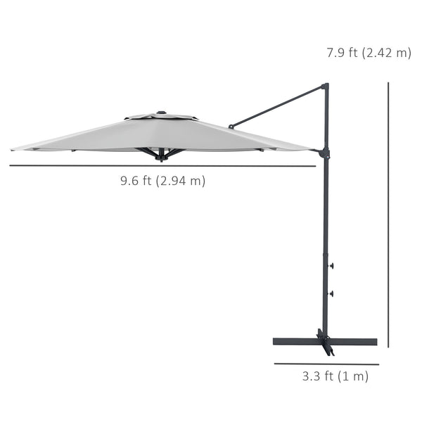3 m offset parasol, aluminium, 360° rotating, with crank, tilting and cross base, grey