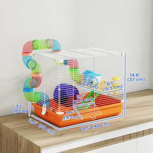 2-level cage with tunnel for small rodents, orange