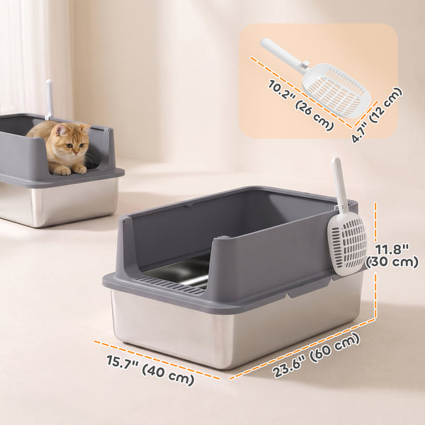Set of 2 XL stainless steel litter boxes with high sides and lids