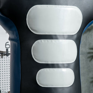 Freestanding, height-adjustable punching bag with fillable base, wrapped in polyurethane